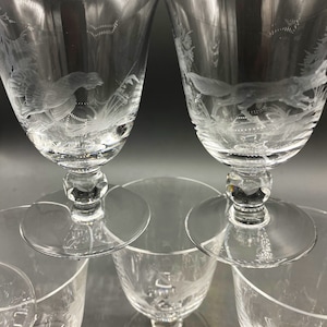 Vintage Rosenthal Crystal Cognac 4” Apéritif with etched Boar, Deer, Rabbit, Duck, Fox, Bird, Pheasant A Hunters Set! Man Cave Set of 9