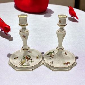 Juego de candelabros vintage Herend Hungría Rothschild con forma de pájaro, 18 cm, modelo antiguo, con escarabajos en el mango. Envío gratuito a EE. UU. continental. Regalo para los amantes de Herend.