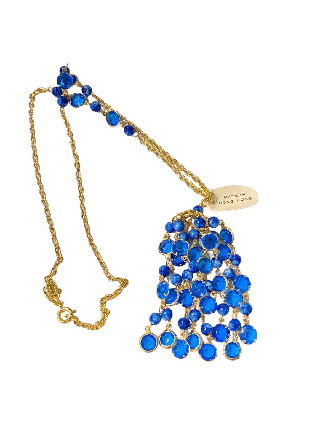Vintage Mid Century Modern Hong Kong Long Lucite Royal Blue Bead Tassel