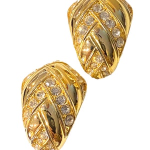 Vintage Petite Huggie Gold Plated with Crystal Accents Clip Earrings