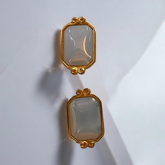 Vintage Givenchy gold plated rectangular Faux opa… - image 1