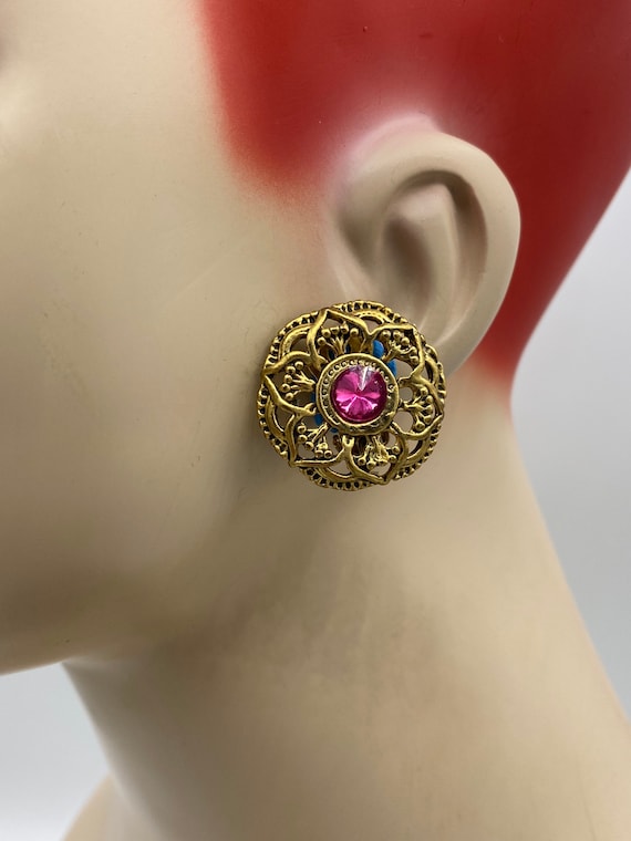 Vintage Baroque Pink Rivoli Oversized Button Clip… - image 1