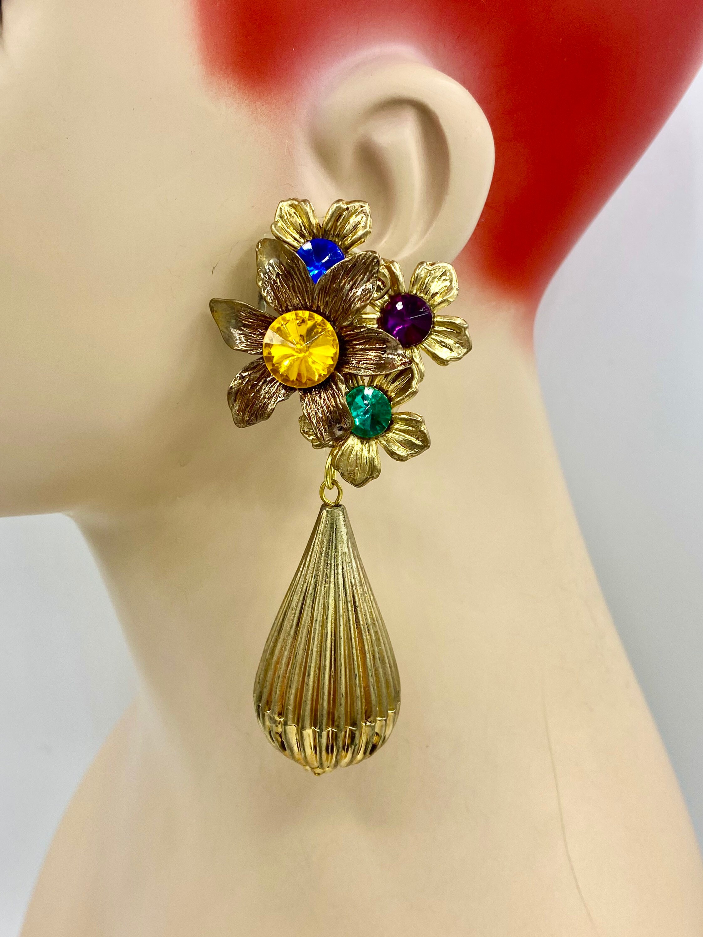 Statement Orecchini Lunghi A Goccia In Acrilico - Viola E Blu - 80 Mm - Accessorio Moda Donna Per Serate E Cocktail