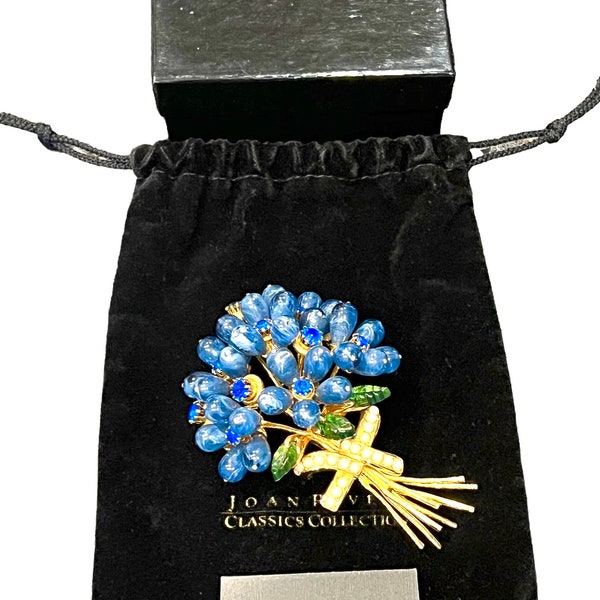 Vintage Joan Rivers Blue Bells Flower Brooch New in Box