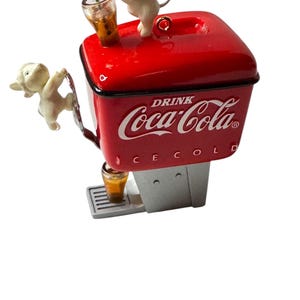 Vintage 1990 Coca Cola &quot;Have a Coke and a Smile&quot; Mice Ornament on Coke Dispenser In Original Box