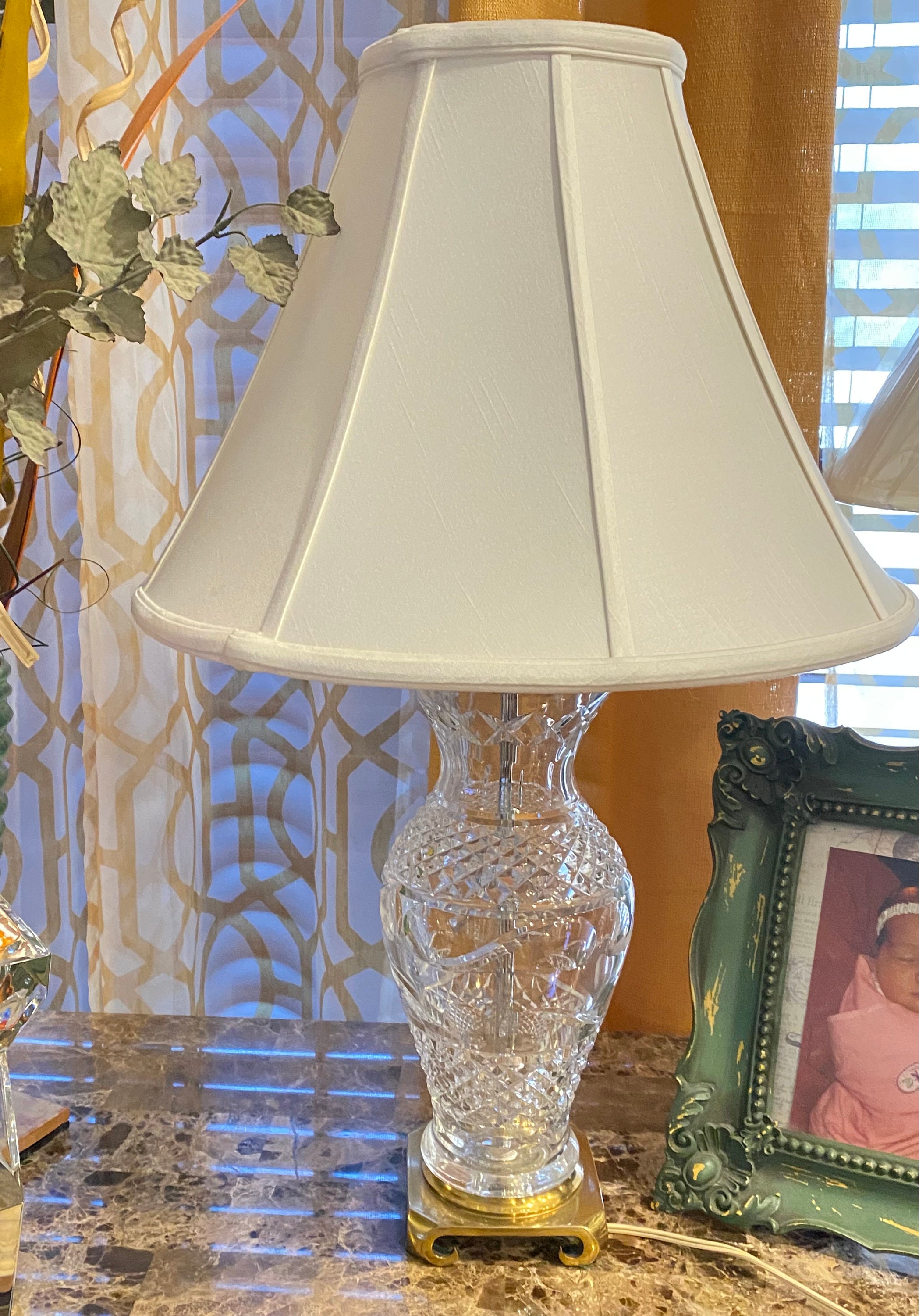 Vintage Waterford Ireland Crystal Brass Table Lamp W Tag