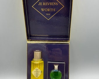 Vintage JE Reviens Worth Lalique 2 onças Eau de Cologne 1/8 onças Perfume Paris França Conjunto de presente não utilizado