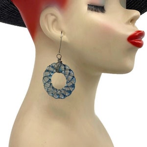 Kolczyki w stylu vintage modernistycznym, plemiennym, boho, niebieskie, kryształowe, plemienne, plemienne, plecione, z lat 80. XX wieku, L10