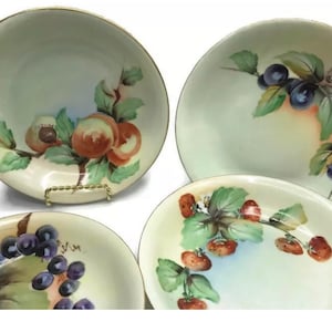 Vintage J&C Jaeger Bavaria Porcelain Hand Painted Fruit Four 8” Bowls