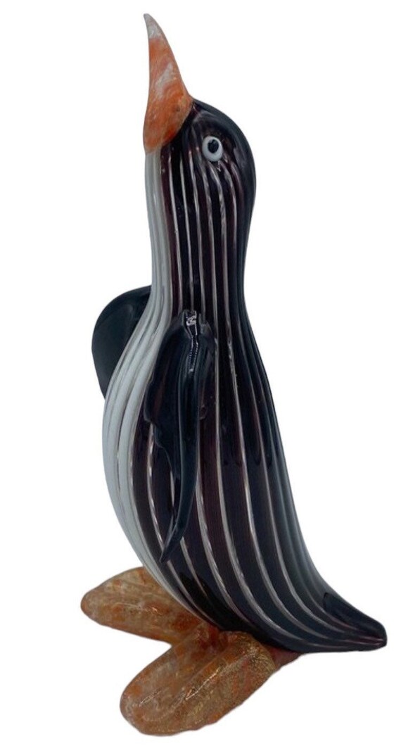 ムラーノガラス ペンギン置物 27cm Murano Italy ヴィンテージ ヴィンテージ ムラーノ アートグラス ペンギン ナス ストライプ 1958年
