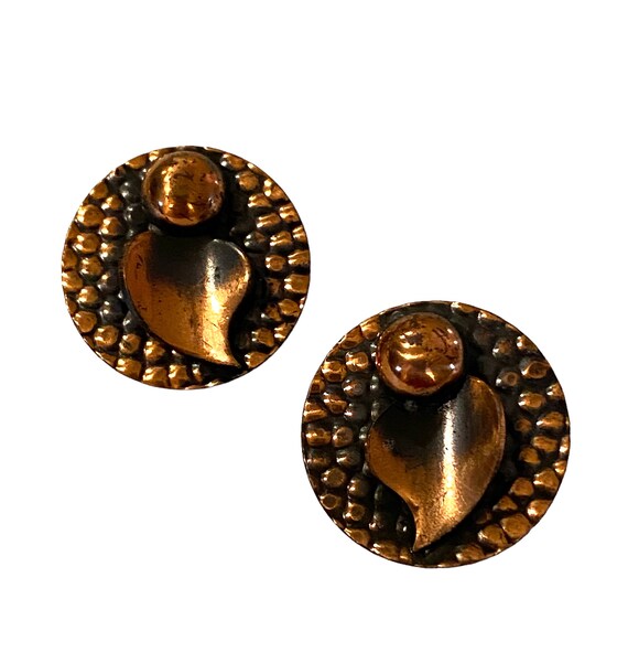 Vtg Geometric Brutalist Modernist Copper Button E… - image 4