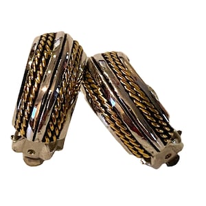 Vintage Gold and Silver Plated Cable Huggie Hoop Clip Earrings 1980s Nice Quality BBB36