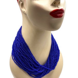 Vintage Polished Blue Glass Bead Torsade Necklace Multi Strand Boho Beauty Rtsde