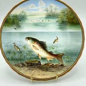 Antique Fabulous George Jones and Sons Crescent Porcelain China 3 Colorful Fish Plate 9”