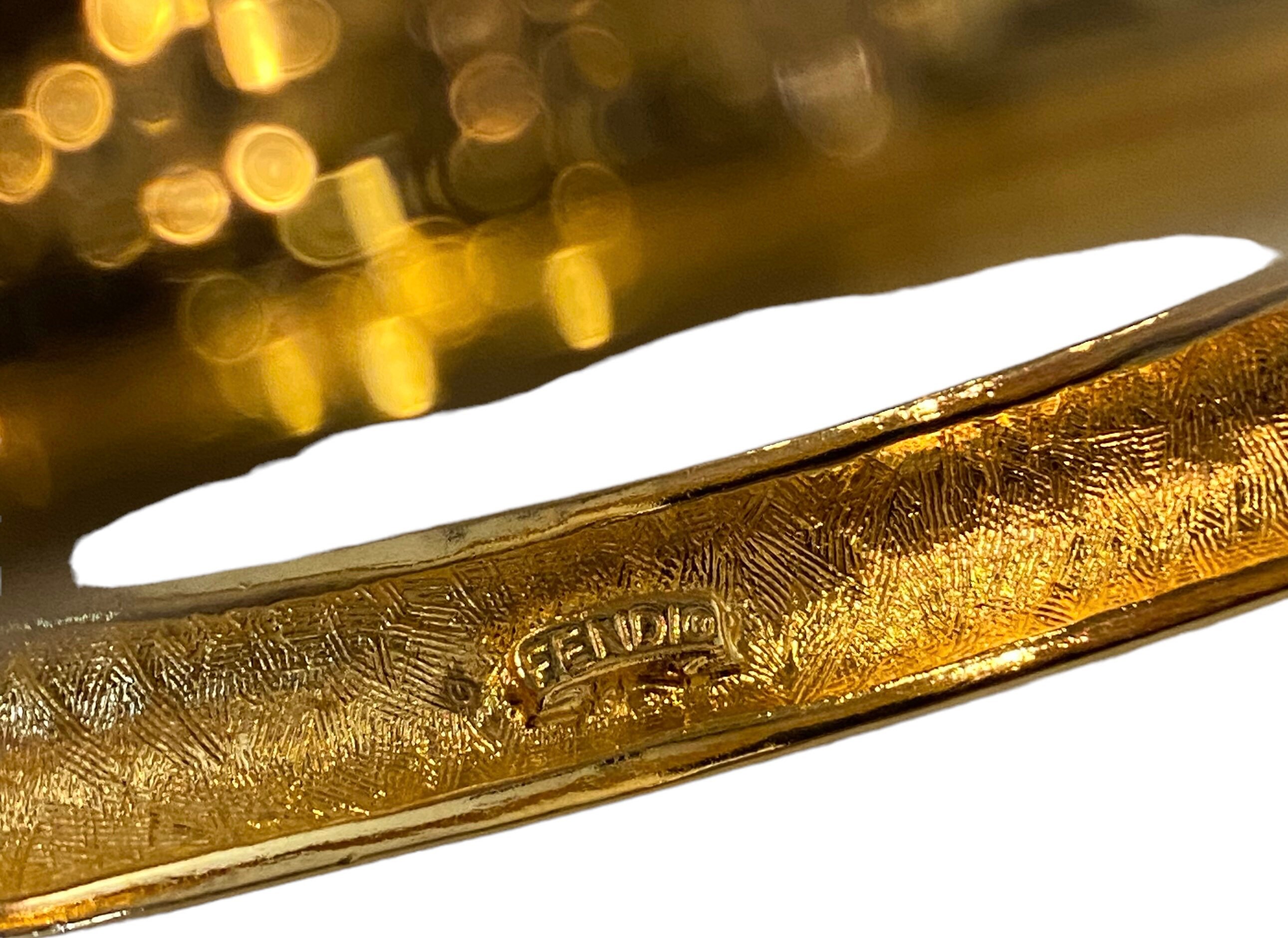 Vintage Heavy Gold Plated Black Enamel Double F Fendi Designer