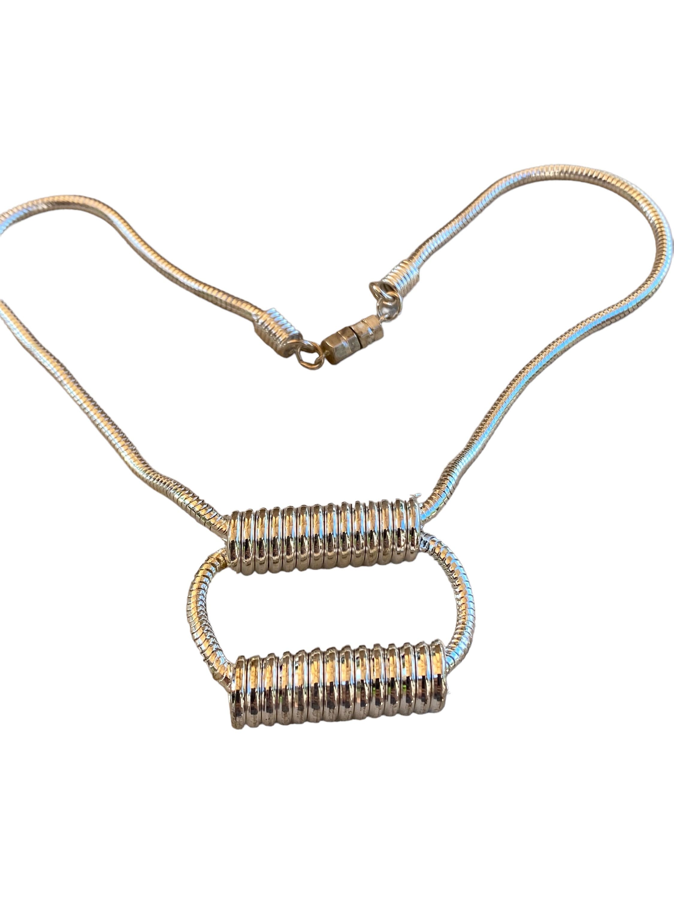 Collier Ras Du Cou Vintage Années 80 Créateur - Métal étamé Et Cuir, Motif étoile - Longueur ~40cm