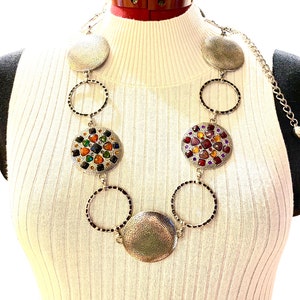 Vintage 80s Etruscan Silver Plated Lucite Gummy Jewel Green Yellow Red Link Belt Size Large 41”