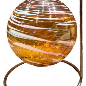 Vintage 1980’s Glass Eye Studio Handblown Murano Style Christmas Ornament Art Glass Iridescent Yellow White Pulled Swag