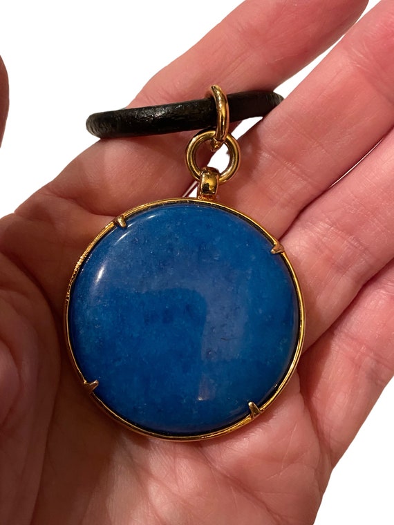 VTG Gold Plated Large Blue Lapis or Turquoise Typ… - image 5