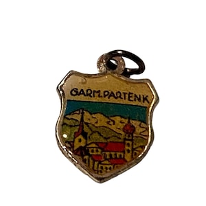 Vintage Sterling Silver Puffy Germany Garmisch Partenk Enamel Charm For Bracelet or Pendant NOS VV24