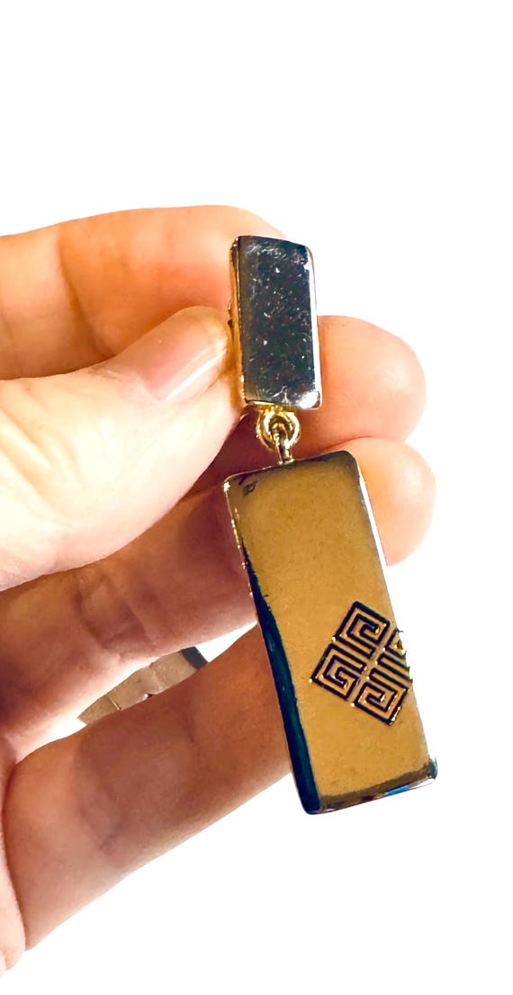 Vtg Givenchy Silver Plated Rectangular Pendant Go… - image 4