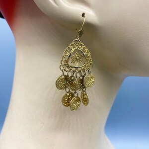 Vintage Tribal Boho Chic Coin Fish hook Pierced Earrings 1980s SS26