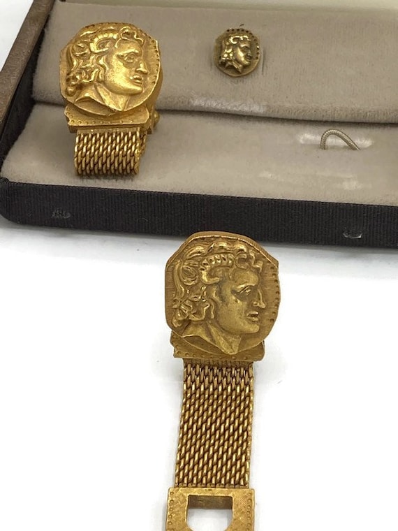 Vintage Swank Brushed Gold Cufflinks and Tie Tac G
