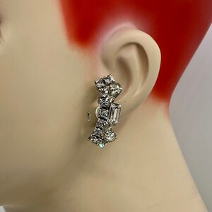 Vintage Clear Topaz Crystal Oversized Ear Climber Cluster Clip Earrings Mid Century PP5
