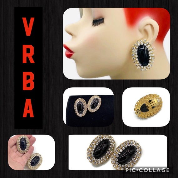 Vintage Lawrence VRBA Black Glass Cabochon with Cr