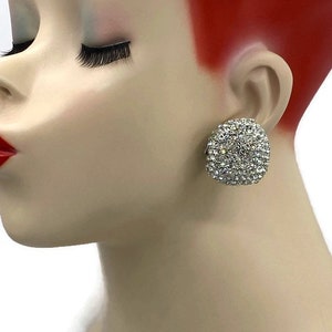 Vintage Kenneth Lane Rhodium Plated Crystal Thick Chunky Clip Earrings KJL TT4