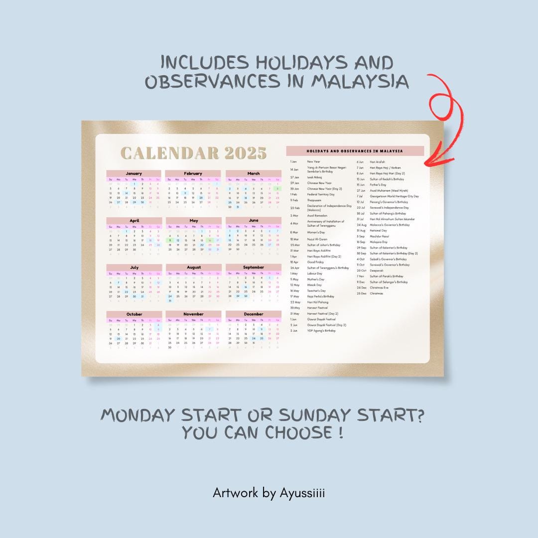 CALENDAR 2025 MALAYSIA PUBLIC HOLIDAY PRINTABLE PDF FREE DOWNLOAD visual data 2