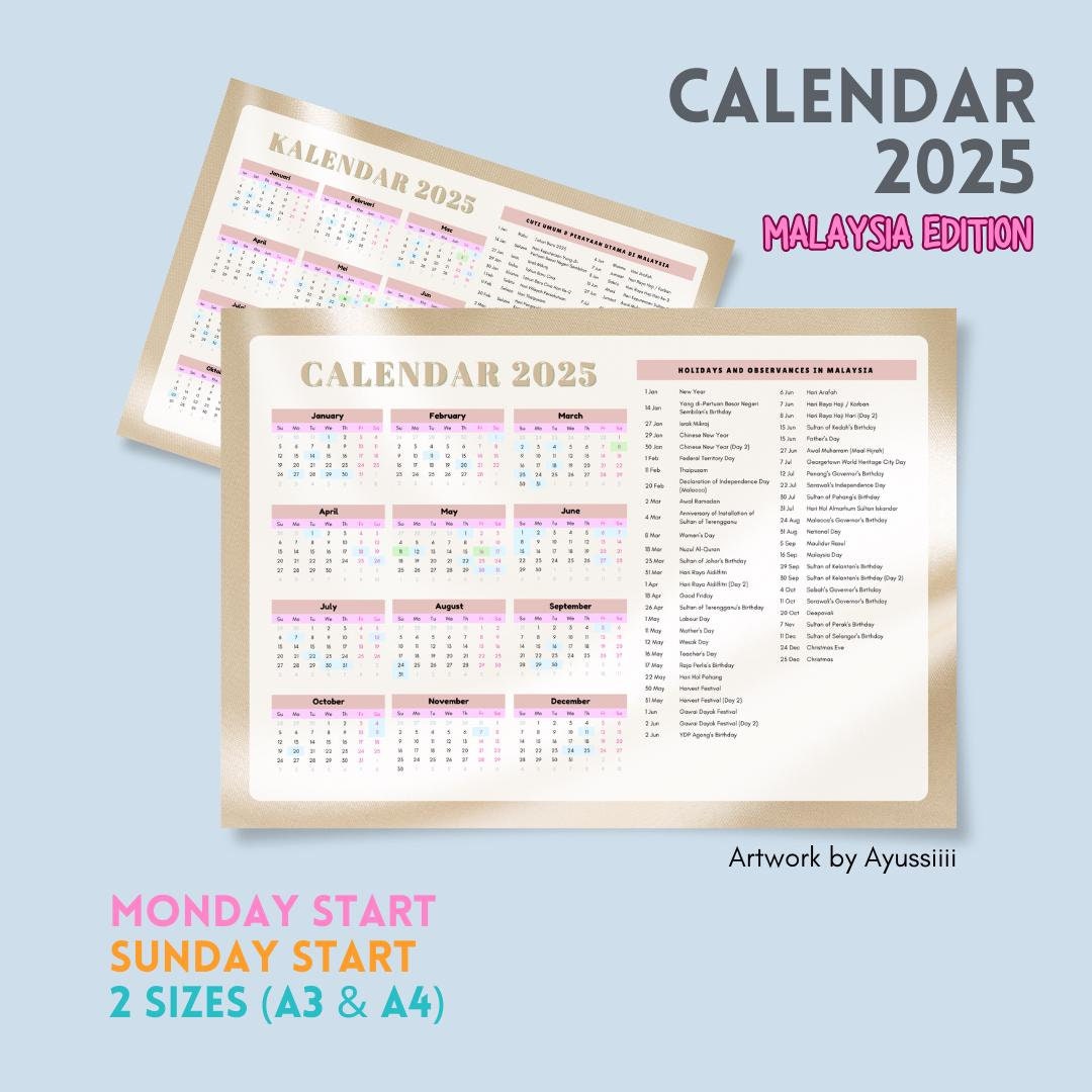 2025, Calendar, Malaysia Calendar Edition, Printable Calendar, Digital