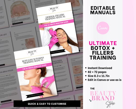 Aesthetics Training Manuals, Complete Training Guides Neurotoxins, Botox, Dermal Fillers, Nurse Injector Training, Editable, PDF EBooks