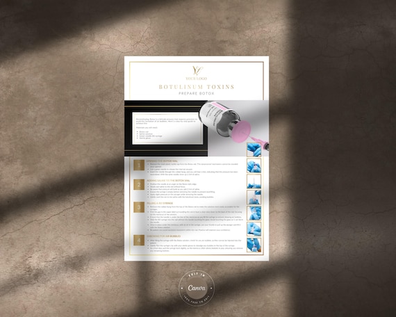 Botox Lesson Step by Step Preparation Editable Cheat Sheet, Ref Guide, Learning Resource or Printable Poster for Aesthetics Practitioners