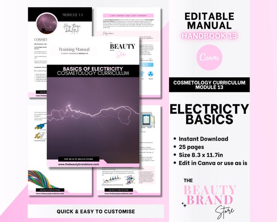 Cosmetology Curriculum Module 13: Electricity & Light Therapy Training Manual (Canva Template Digital Download