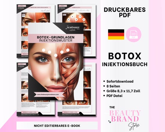 German Botox Injection Patterns Booklet, Botox Injections Guide, Aesthetics Botox Injektionsmuster, Reference Guide, Printable PDF eBook