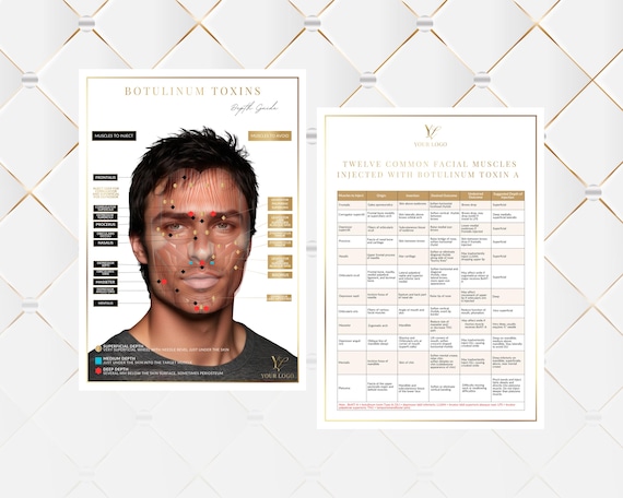 Botox Injection Cheat Sheets, Facial Muscle Anatomy, Aesthetics Reference (Editable Templates) (PDF & PNG Printables)