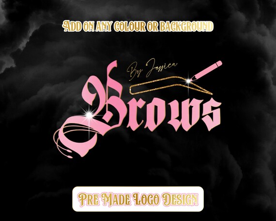 Pink Gold Brows Beauty Logo, Girly Glam Design (Digital)