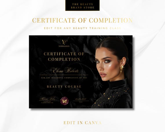 Beauty Academy Training Certificate Template, Editable Diploma (Canva Digital Download)