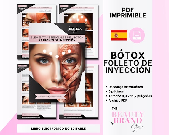 Spanish Botox Injection Pattern Booklet, Essential Botox Injections Guide, bótox Patrones de inyeccion, Reference Guide, Printable PDF eBook