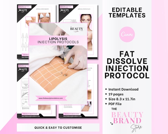 Fat Dissolve Lipolysis Injections Protocol Booklet, Cannula, Needle, Roller, Mesotherapy, PPC, DA, Editable Canva PDF E-Book Manual Template