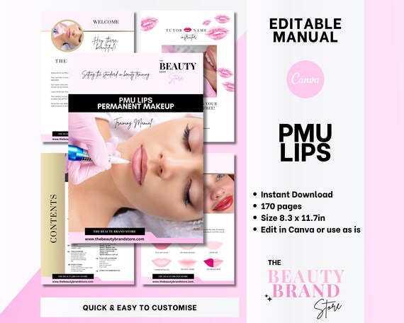 PMU Lips Training Manual, PMU Lip Blush Training Guide, PMU Lips Course, Lip Tattooing, Edit Canva, Professional Manual, Student, Educator
