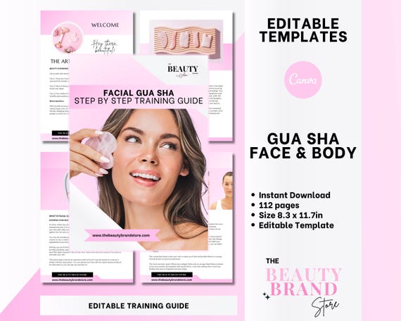 Gua Sha Training Manual, Face and Body Guide, Student or Tutor, Training Resources, Editable Canva Training Manual Template