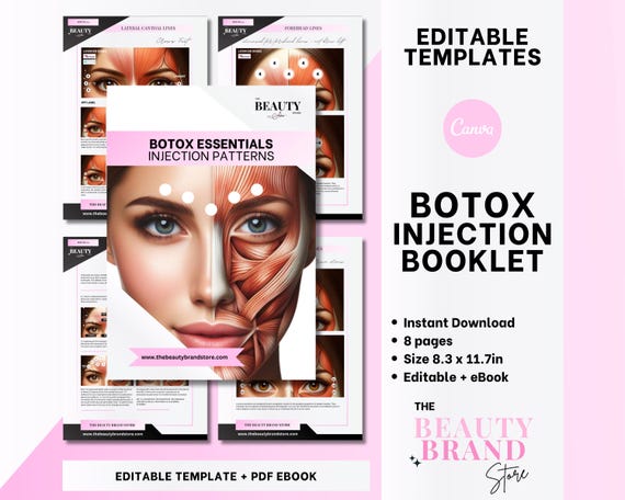 Botox Injection Patterns Booklet, Essential Botox Injections Guide, Aesthetics Injector Training, Reference Guide, Editable PDF eBook