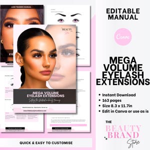 Mega Volume Lash Extensions Training Manual: Editable Canva Template