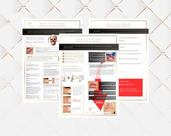 Emergency & Elective Reversal for HA Fillers Cheat Sheets, Aesthetics Injector Reference Guide Educational Study Forms, Edit in Canva