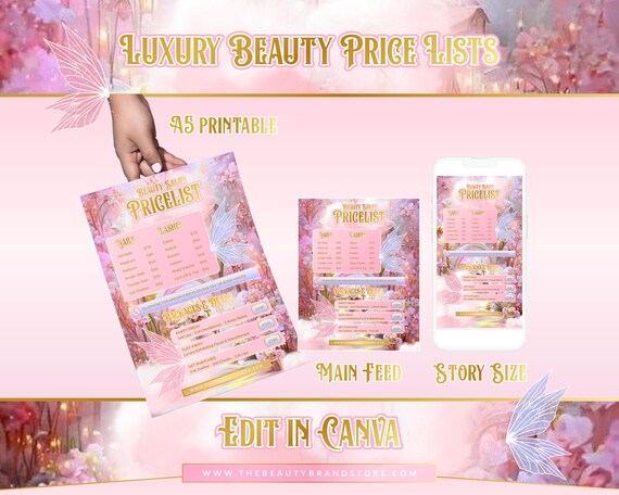 Beauty Salon Price List Template, Lash, Hair, Nails (Editable Canva)