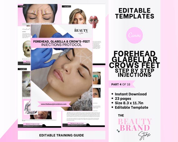 Part 4 Aesthetics Mini Guide: Forehead, Glabellar, Crows Feet Botox Injections, Nurse Injector, Educator, Student, Editable PDF eBook