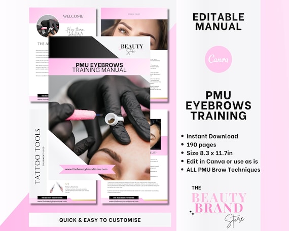 PMU Eyebrows Training Manual, Microblading, Microshading, Ombre, Powder, PMU Training Course, PMU Training Guide, Edit in Canva