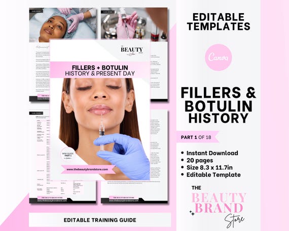 Part 1 Aesthetics Mini Guide: The History of Dermal Fillers & Botulinum Toxins, Nurse Injector, Educator, Student, Editable PDF eBook